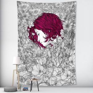 Figur Ritning Hemkonst Tapestry Psychedelic Scene Bedroom Wall Hanging Bohemian Decorative Yoga Mat Soffa Filt