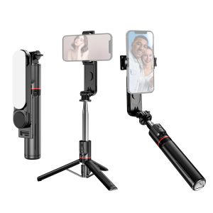 Becks de 43.7 polegadas Selfie Stick Stick Tripod Haste Telescópio 7 Seções CLIP DE CLIP DE TELEFONE LIGHTRemote Controle para Android 4.4/ iOS 5.1