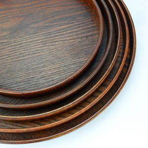 Okrągłe drewno na drewniane herbatę Owoce Piekarnia Piekarnia Przesiewanie taca naczynia talerz talerz e2s