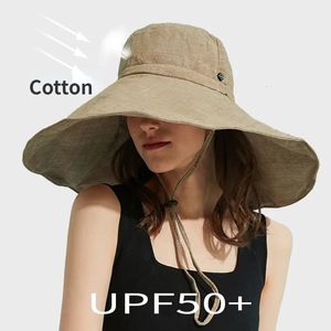 Chapéus solar de linho de 15 cm de verão para mulheres Proteção UV UPF 50 Solshade Chapéu de praia dobrável Panamá 240410