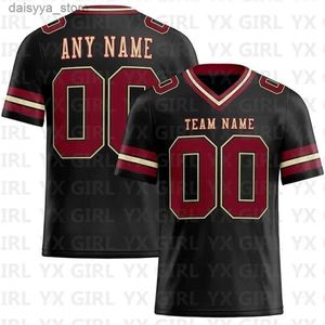 Football Jerseys Custom Black Crimson-City OR Mesh Authentic Football Jersey Personlized Team name you name number V-Neck Football T-ShirtsL2403