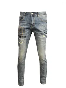 Herren Jeans Frühling Herbst- und Winter Retro High-End-Stretch Slim Fit Stick-on Crystal