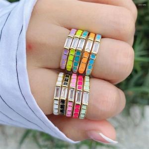 Anelli di cluster 10 pezzi di moda colorato smalto zircone pavimentato con un dito neon arcobaleno goloso e oro raincolato cubico per ragazze
