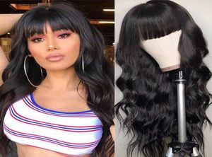 Long Black Loose Wavy Synthetic No Lace Wigs Full Neat Bangs Heat Resistant Wig Hair Replacement Natural Looking Wig for Women Dai4567878