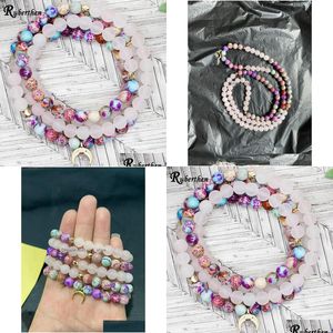 Fita com miçanga 60 peças 8 mm Matte Rose Quartz Wrap 108 Mala Bracelet Drop Delivery Jóias Bracelets Dhqnv