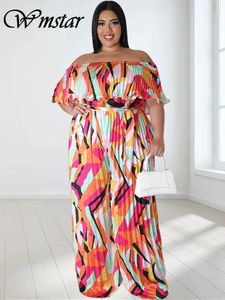 Wmstar Plus size tute da donna abbigliamento a piega larga gamba fuori spalla gamper stampare un pezzo outfit all'ingrosso goccia all'ingrosso 240410