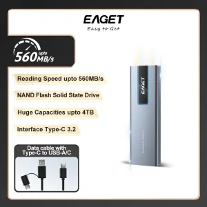Drives EAGET M6 NVME Внешний SSD Typec 3.2 мини -портбейл твердотельный привод SSD 1 ТБ 512 ГБ 2 ТБ 4TB USB 3,2 GEN2 Интерфейс для ноутбука ПК