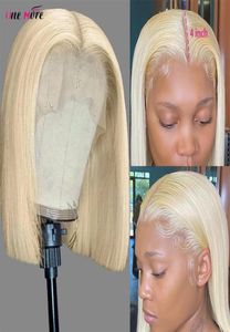 613 Blonde Short Bob Wig Wig Straight Lace Frontal Wigs для чернокожих женщин Синтетические парики закрытия ежедневная вечеринка 180 плотность1730449