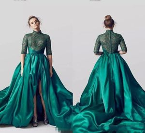 Emerald Green Long Train Evening Dresses 2019 Long High Leg Split Formell klänningar Kvinnor Vintage Green Prom Dress Vestidos 1998808