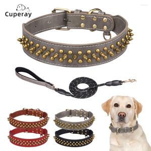 Dog Collars Spiked Studded Leather Collar & Leash Matching Set For Medium Large Pitbull Husky Mastiff Terrier Rivet