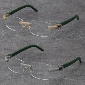 Whole Metal Mix Plank Arms Rimless Micro-paved Diamond Set Frames Wooden Eyewear Myopic Glasses Male and Female 18K Gold Frame274L