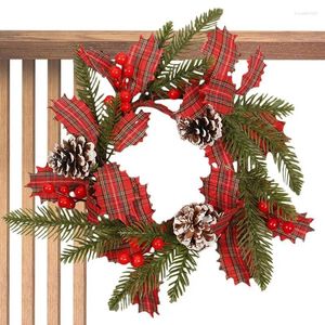 Decorative Flowers Farmhouse Christmas Door Wreath Red Plaid Garland With Artificial Pine Cones Perfect Winter Decor For Home Window And