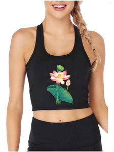 Kvinnors tankar kinesiska vind lotus grafisk sexig smal fit crop top street mode elegant tank tops sport fitness träning camisole