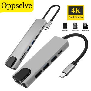 Hubs Typec a RJ45 Adattatore Hub USB 3.0 Dock Station 4K HDMicompatible SD TF Lettore di schede PD Extender Caricatore veloce per laptop Udisk