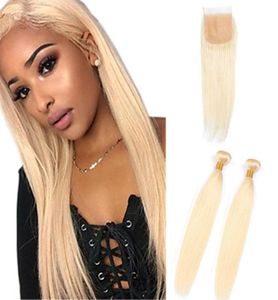 Malaysischer menschliches Haar glatt 3 Stück Jungtier junges Haar 613 Blonde Haarverlängerungen 613 Farbe Yirubeauty 2 Bündel mit 4x4 Spitze CLO9845789