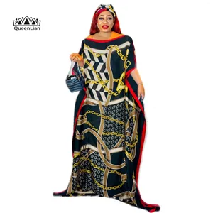 Abbigliamento etnico 2024 stile stile oversize donne africane Dubai dashiki abaya design di stampa a dimensioni gratuite con sciarpa sciolta abito lungo