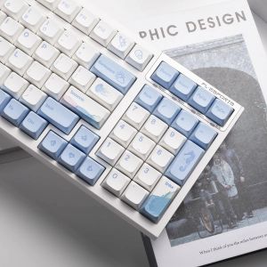 Accessoires 133 Tasten Ozeanwale Thema XDA Profile KeyCap PBT -Tastaturen für MX Switch Mechanische Tastaturfarbstoff Sublimation Blue White Schlüsselkappen