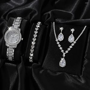 Нарученные часы 4 шт. Установите роскошные часы для женских серьги ожерелья для ожерелья Rhinestone.