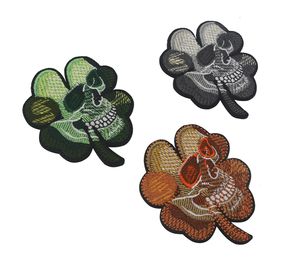 Lucky 4 Leaf Irish Tactical US Army Military Irish Clover Shamrock Biker Pirate Skull Clover Patches Patch Badge