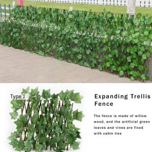 Artificial Retractable Garden Fence Wood Vines Privacy Fence Expandable Faux Ivy Climbing Plant Frame Garden Home Decorations