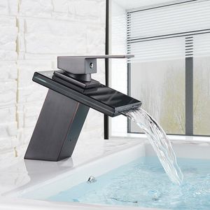 Rozin LED Light Basin Faucet Black Bronze Waterfall Bathroom Sink Faucets Deck Mounted Single Handle Hot Cold Water Mixer Tap