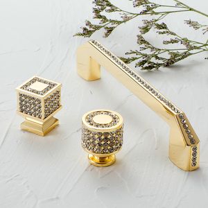 KK&FING European Luxury Diamond Crystal Handle Bright Gold Zinc Alloy Kitchen Cabinet Knob and Handles Drawer Knobs Hardware