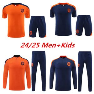 24/25New Netherlands Short Sleeve Tracksuit Training Wear Jogging Suit Soccer Jersey Set Chandal Survement Maillots De Foot Adult Kids