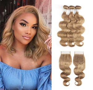 8 Ash Bionde Human Hair Weavy Bundles con chiusura Vergine Capelli virgin 34 Bundle con chiusura in pizzo 4x4 Remy Capelli umani Extens5080577