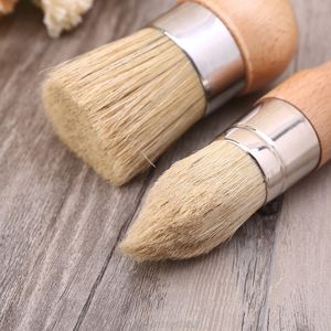 2Pcs/Set Round and Pointed Chalk Paint Wax Brush Ergonomic Handle Natural Bristle Brushes Furniture Paint A14 21 Dropship