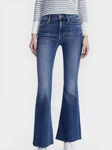 Kvinnors jeans kvinnor 2024 Spring Elastic High midja Dark Blue Slim Flare Pants