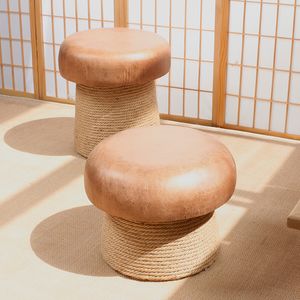 Handmade Hemp Rope Stool Mobile Shoe Changing Stool Solid Wood Sofa Footstool New Chinese Living Room Chair Home Furniture Seat