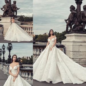 Sexy Sheer Neck 2024 Wedding Gowns Capped Sleeves Full Lace Ball Gown Wedding Dresses