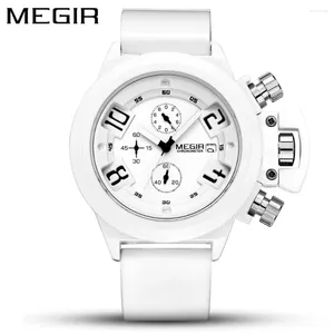 Orologi da polso Megir Top Fashion Sport Orologi da uomo Orologi White Silicone Cinturino Quarzo Data Waterproof Owatch Chronograph Clock Man Man