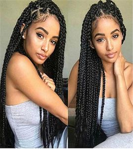 Long Black Synthetic Braided Lace Front Wigs High Temperature Fiber perruques de cheveux humains Wig LS0581967298