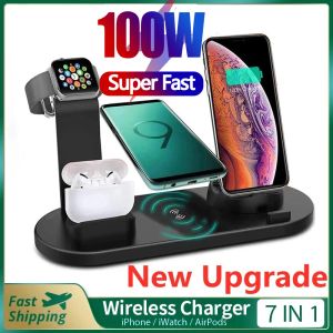 충전기 2023 New 100W 7in1 iPhone 15, 14, 13, 12 X XR Samsung Galaxy, Xiaomi 및 Huawei Fast Charger의 시계.