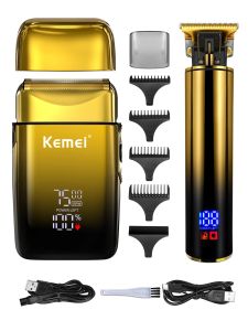 Clippers KEMEI 2in1 Aparador de cabelo elétrico Conjunto de cabelo masculino Shaves de barbeador de barbeador de barbeador de barbeador de barbeiro