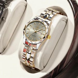 Armbandsur Binbond Japan Quartz Movement Golden Watches Women Top rostfritt stål Rem Datum Vecka Watch Clock Reloj Hombre