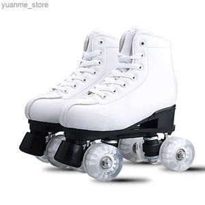 Inline Roller Skates Japy künstliche Lederrolle Skateboard Doppellinie Skateboard Womens Erwachsene Doppellinien-Skateboardschuhe weiß PU 4-Rad Y240410