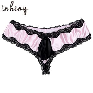 Herr satin frilly bror gay sissy spets bulge påse thong trosor sexig våtlook crossdressing underkläder bikini g-strängar underkläder