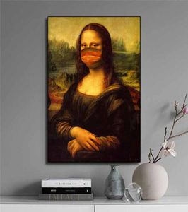 Maschera divertente mona lisa dipinto ad olio sul muro riproduzioni poster di tela e stampe immagini artistiche da parete per soggiorno decorazioni 5700354