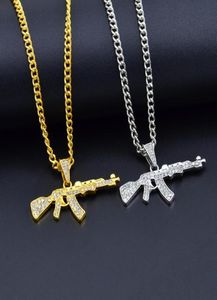 Legering AK47 Gun Pendant Necklace Iced Out Rhinestone med Hip Hop Miami Cuban Chain Gold Silver Color Men Women Jewelry2485823