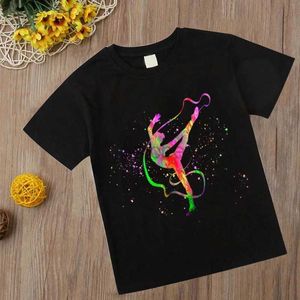 Magliette magliette ginnastica maglietta New Kids Girl Tshirt Kawaii Gymnastics Art Top Fashion Childre