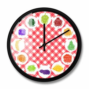 Fruit and Vegetables Dinning Room Veggies Wall Clock Vegetarian Kitchen Art Decor Silent Swept Clock Watch Vegans Foodie Gift