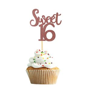 5st/Lot Sweet 16th Paper Birthday Cupcake Topper Glitter Gold Birthday Cake Toppers For Kids Birthday Party Cake Decorations