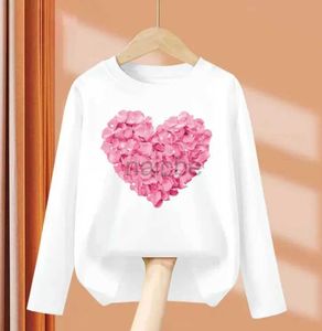 T-Shirts Kinder Langarm Tops Lustige herzförmige Design T-Shirt Girls Spring Party Kleider Kinder schöne Tees 240410