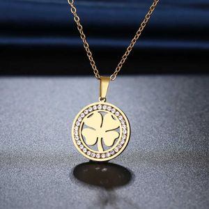 Pendant Necklaces CACANA 316L Stainless Steel Delicate Clover Necklace NEW Crystal Rhinestone Necklaces For Women Wedding Valentines Day Gifts 240410