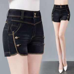 Shorts di denim per donne 2024 Nuovo esterno esterno Abbigliamento alto elastico elastico oversize versatili pantaloni caldi a gamba dritta casual