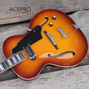 Grote-Full Hollow Maple Body Electric Guitar, F-hål, vintage Sunburst Color, Chrome-hårdvara, hög kvalitet, gratis frakt