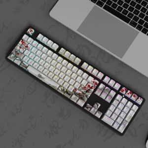 Tillbehör 108 Keys PBT KeyCap Dyesub OEM PLUM Blossom Theme English Russian Korean Japanese Keycaps for Mechanical Keyboard Dropshipping