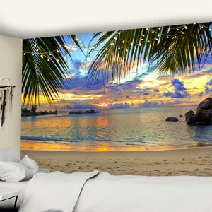 Tropical Beach Sunset Sea View Tapestry Wall Hanging Boho Aesthetic Room Bedroom Living Room Home Decor